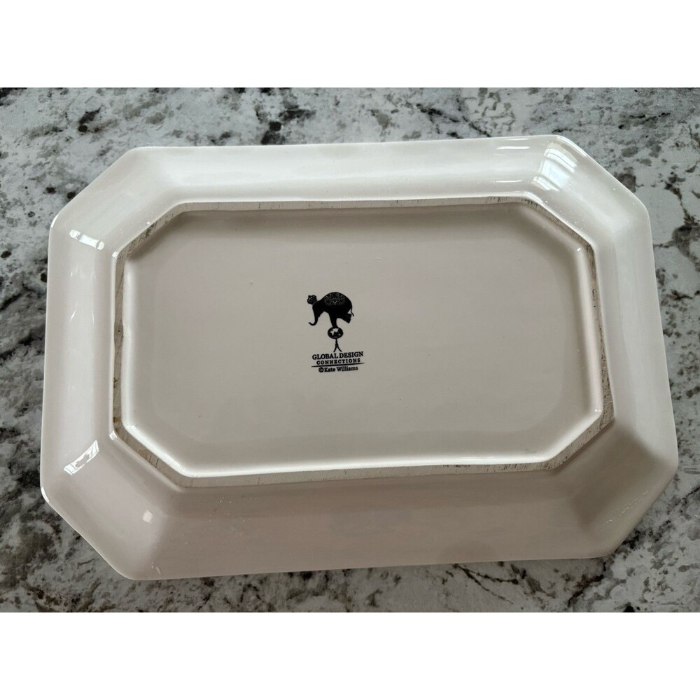 VTG Global Design Kate Williams Ceramic Rectangle Strawberry Bee Serving Platter - Picture 3 of 4